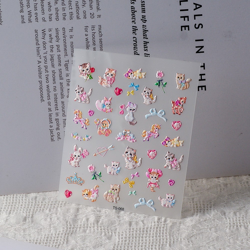 2Pcs NAIL ART Character Nail Cat Heart Flower Stickers Decoration TS68&69 NS54