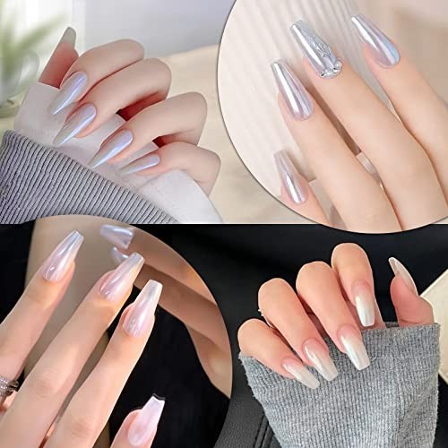 36 Jars Chrome Nail Powder Kit – White Pearl, Silver Metallic, Holographic Dip f