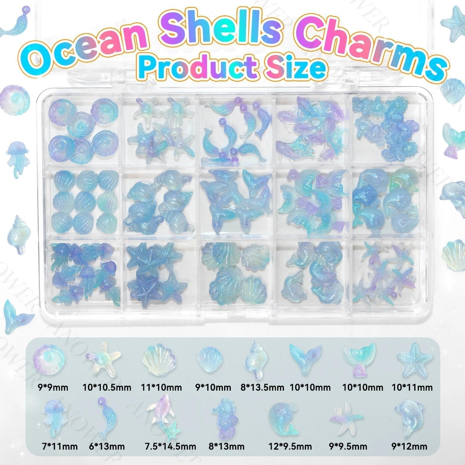 3 Boxes Nail Art Charms Kit, Ocean Series Seashells Nail Charms, Glass Flatba…