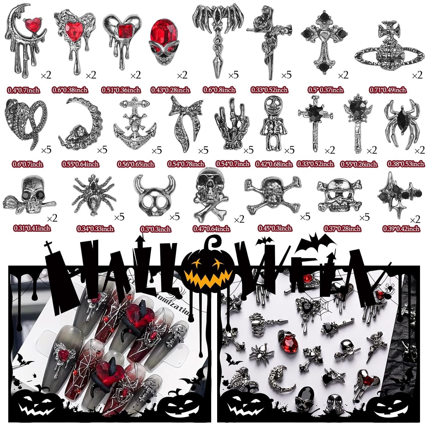 84 Pcs 3D Black Halloween Nail Charms And Gems, Gothic Nail Charms | Black