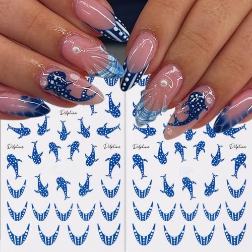 Blue Whale Nail Stickers Summer Ocean Theme Nail Art Stickers Decals style9