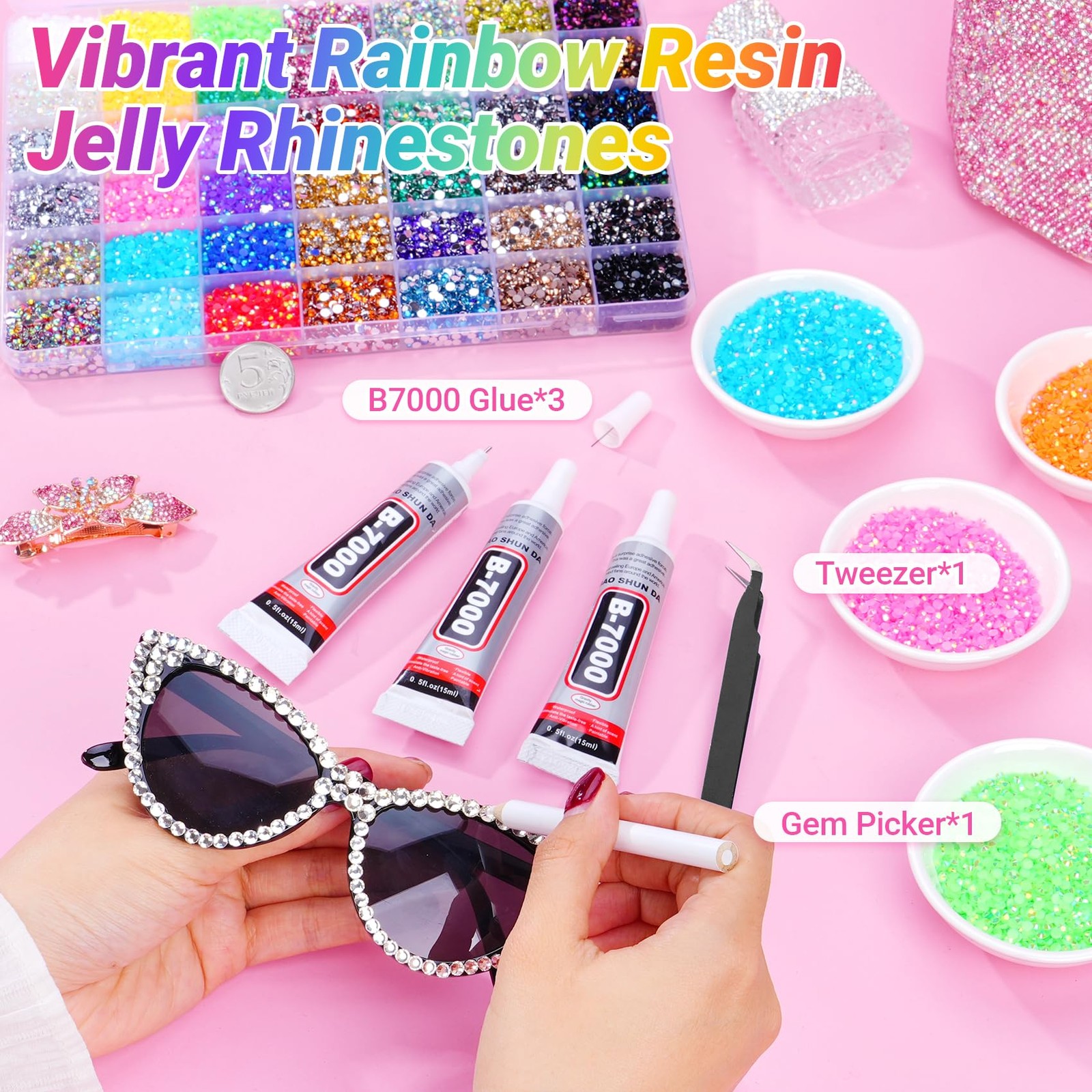 Atifober 46000Pcs 42 Colors Resin Jelly Rhinestones for Bedazzling, 3mm Multi…