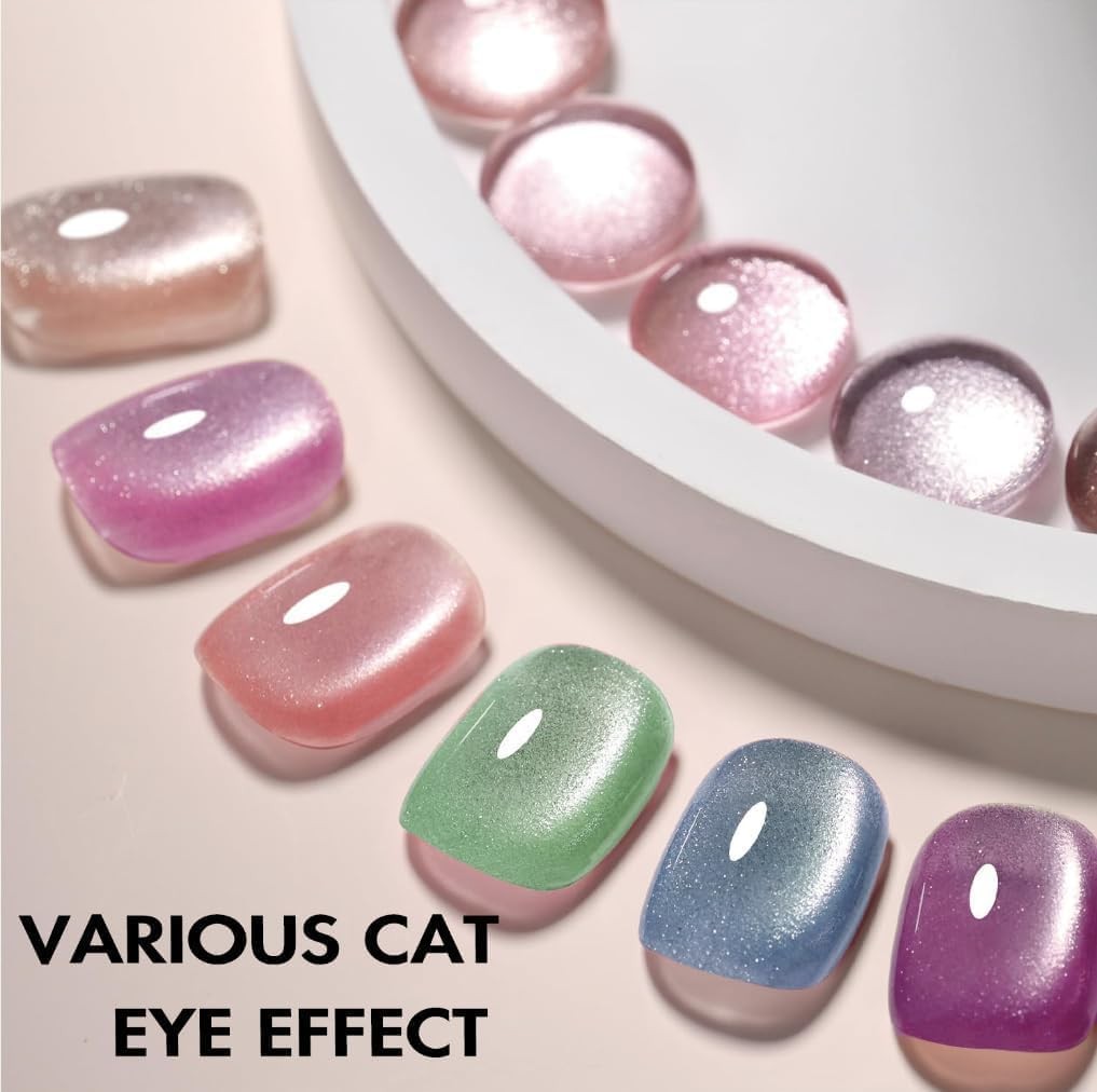 KQueenest Cat Eye Press On Nails Short, 30 Pcs Glitter Black Press On Nails S…