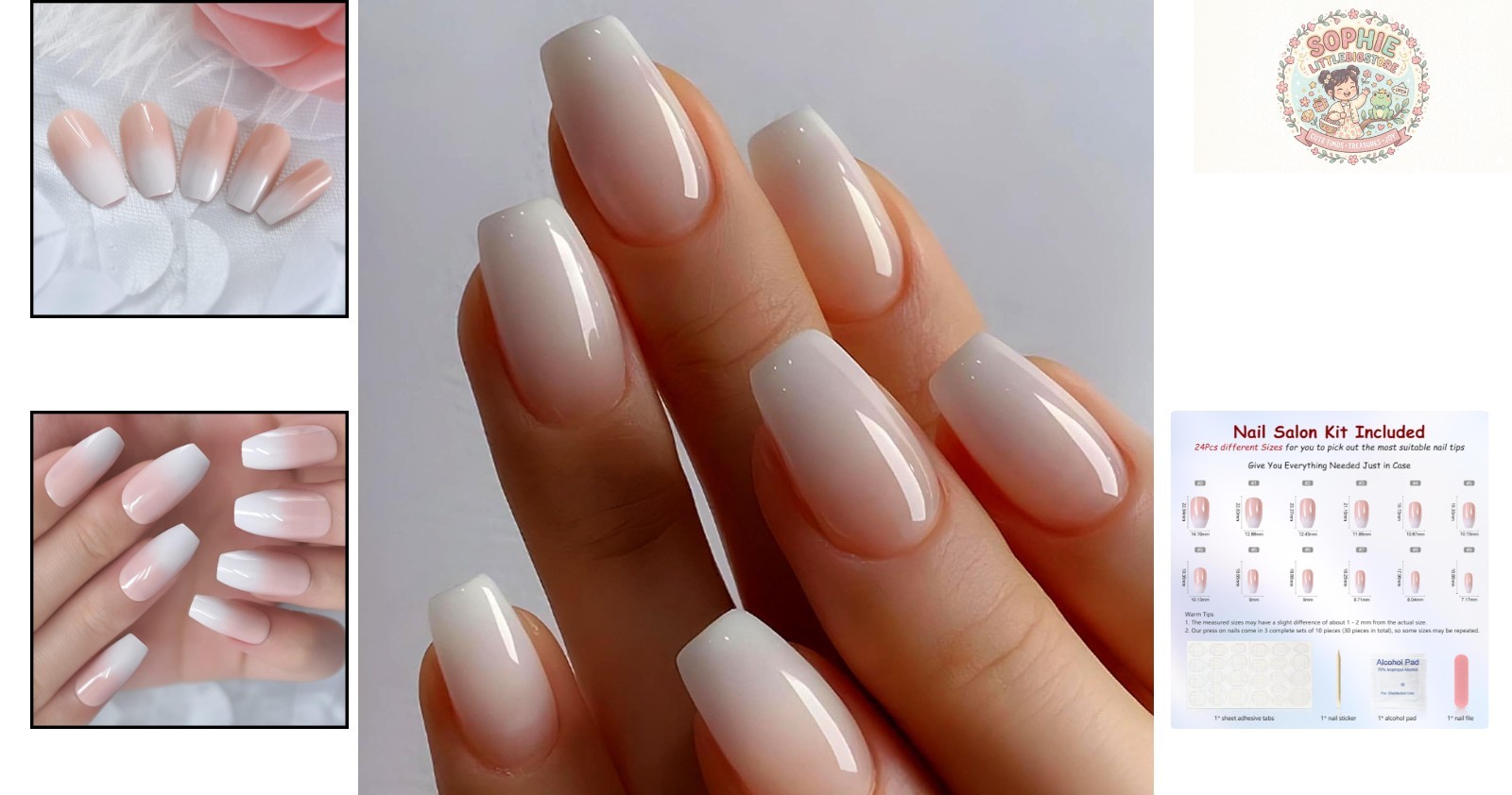 Fashionable Ombre Pink Press-On Coffin Nails – Easy Removal & Application