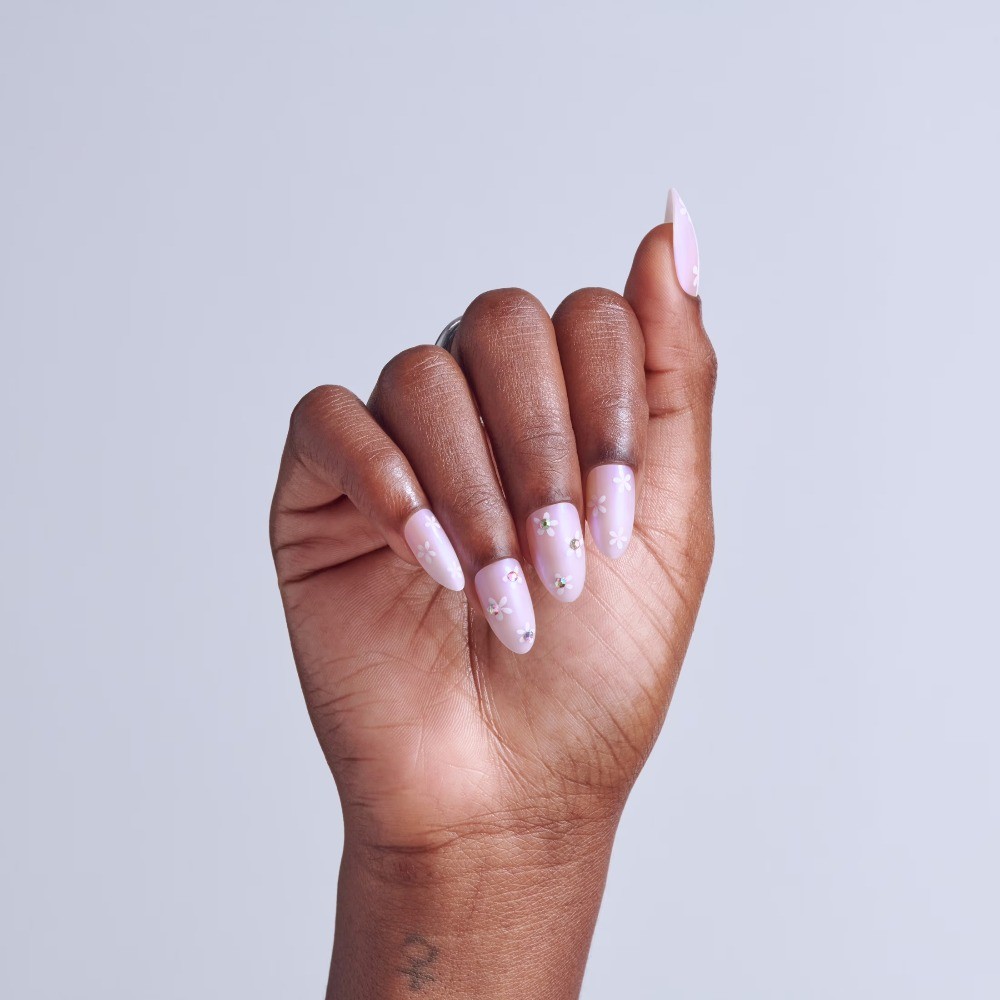 Glam 3D & Jeweled Medium Almond Press-On Nails, Pink, 32 Pieces