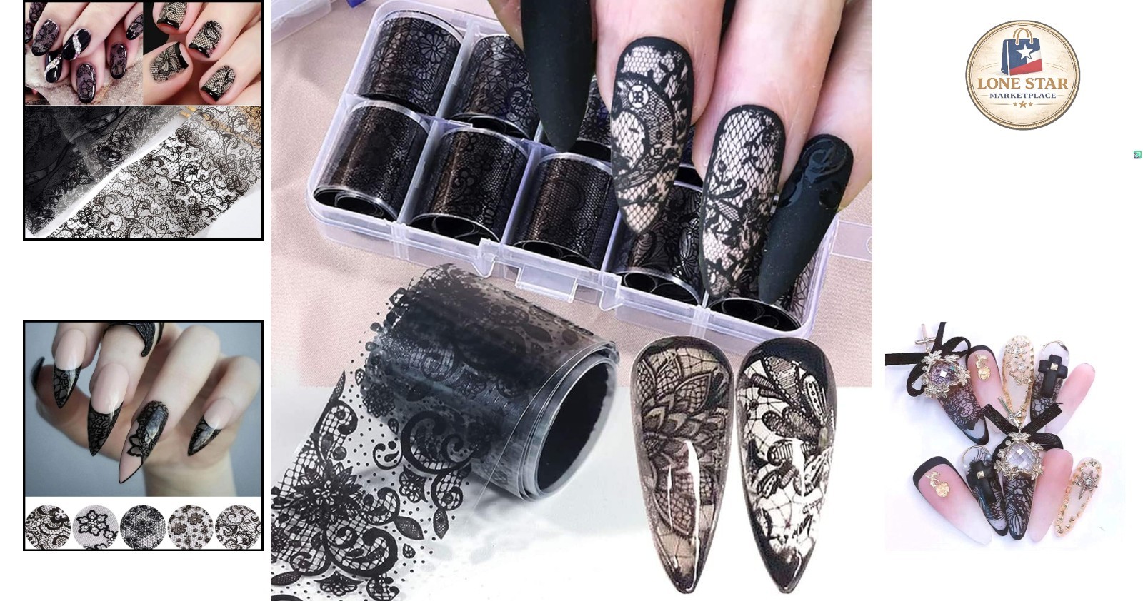 Eco-Friendly 10-Pack Black Lace Nail Foil Transfer Stickers for Creative Nails
