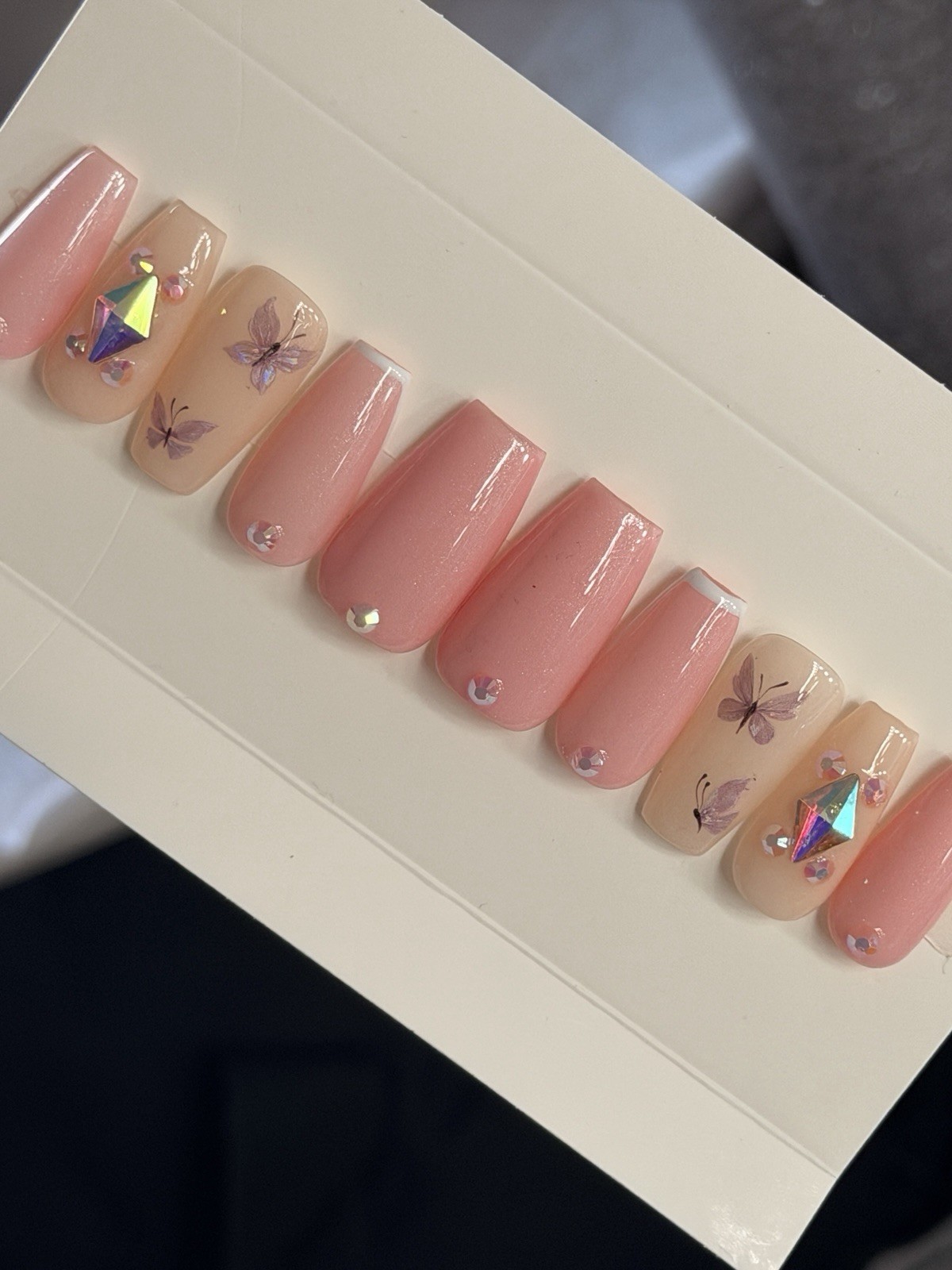 ✨ CUSTOM Press On Nails YELLOW PINK FLOWER BLING Flower 10p SET W Kit