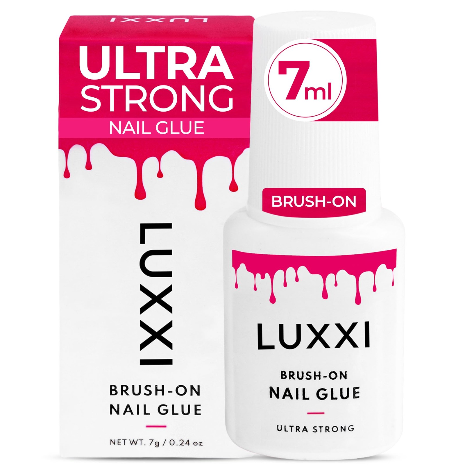 LUXXI Brush On Nail Glue for Press Nails – Precision Applicator, Pink Gel