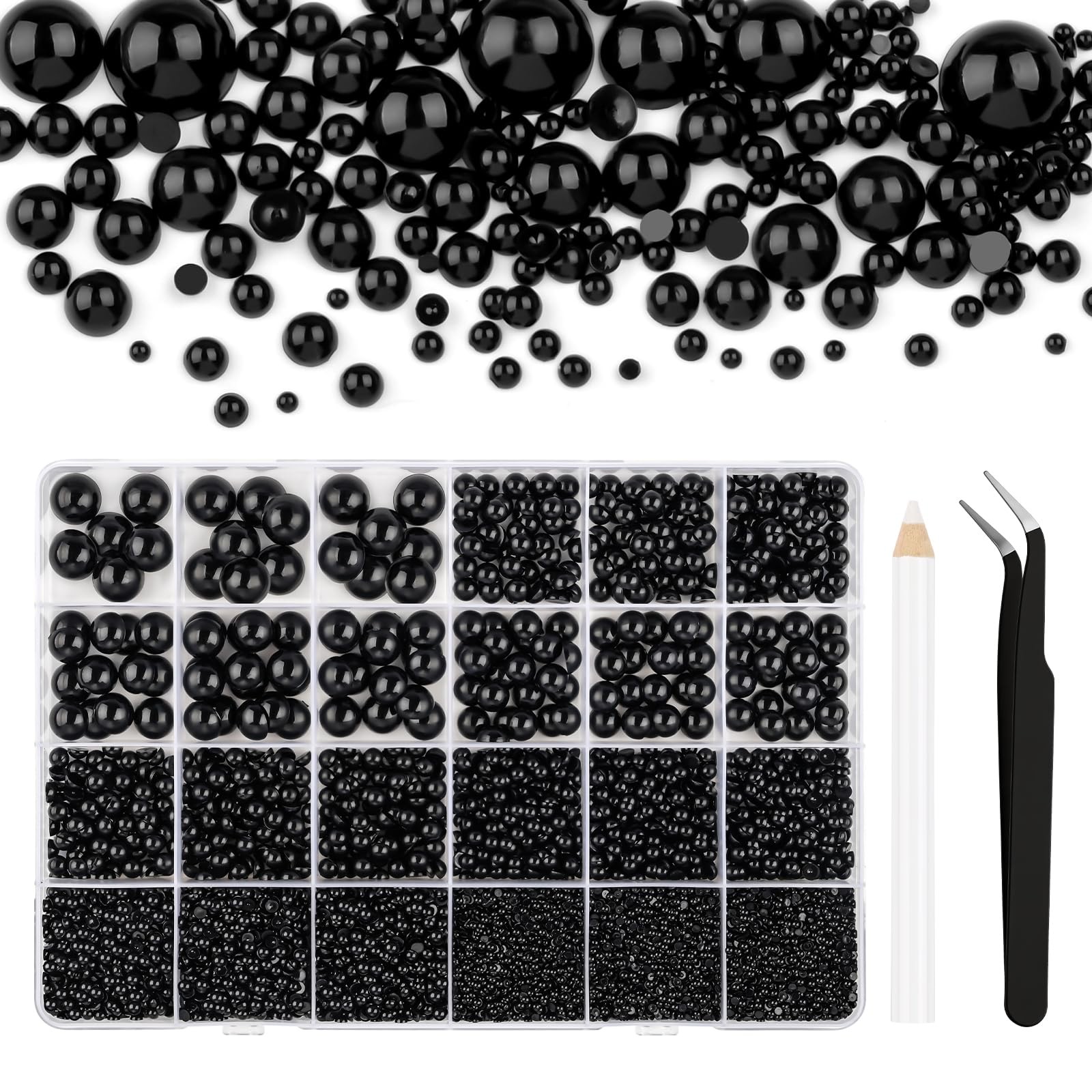13000 PcsBlack Flatback Pearls 2/3/4/5/6/8/10mm Half Round Pearls