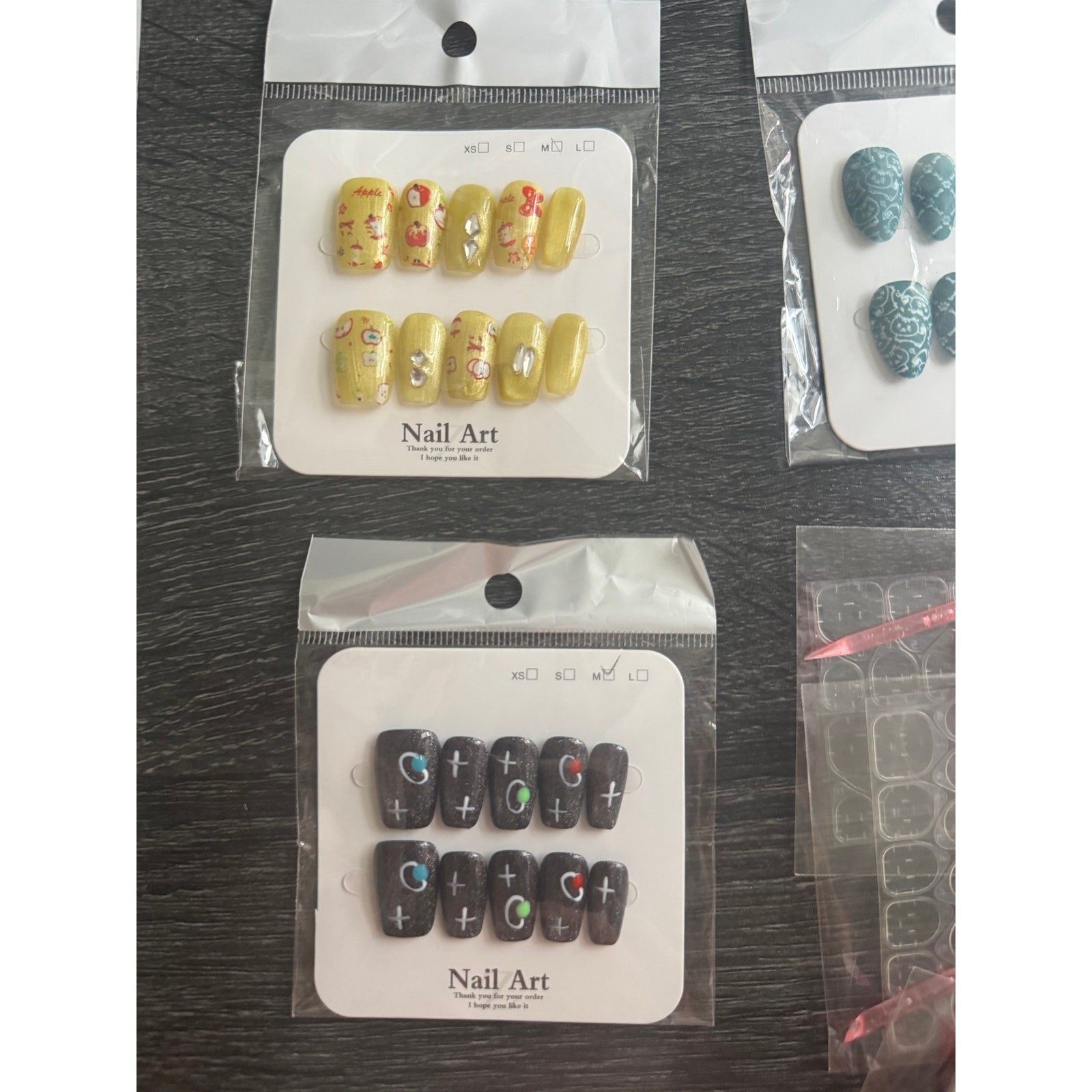Lot of 5 Handmade Hand Painted Press On Nails Multicolor 3D