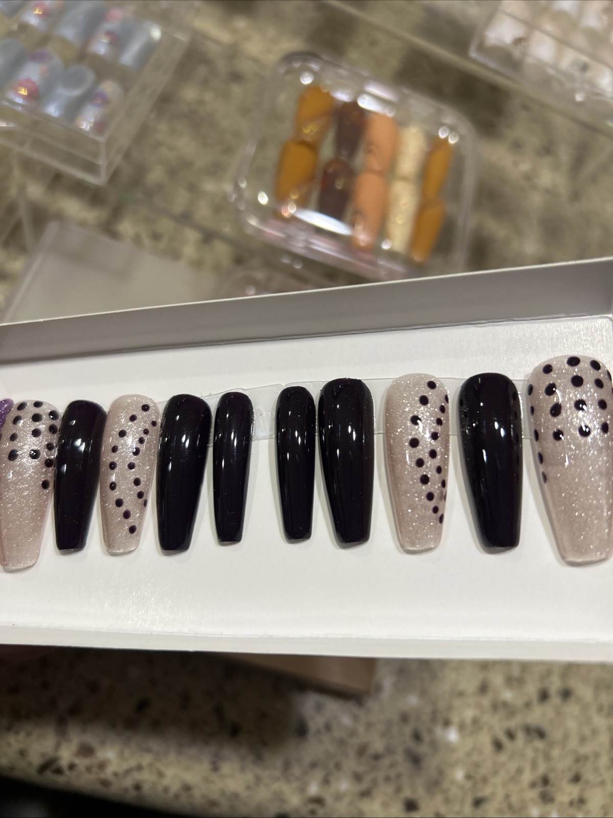Handmade Press On Nails, Chocolate And Champagne With Polkadots Size Medium