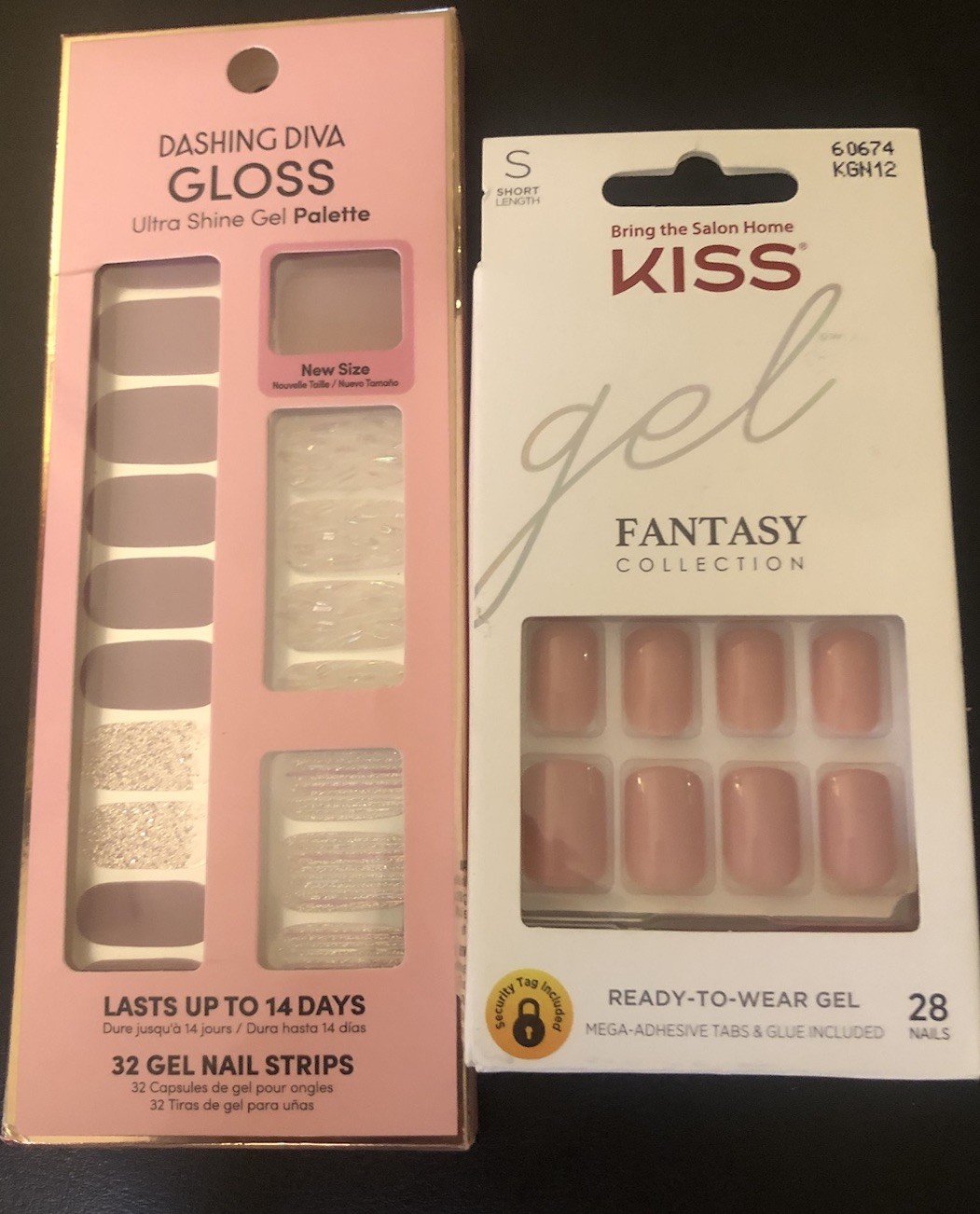 1 Pk KISS Gel Fantasy False Nails~ 1 Pk Dashing Diva Nail Strips Pretty Pinks