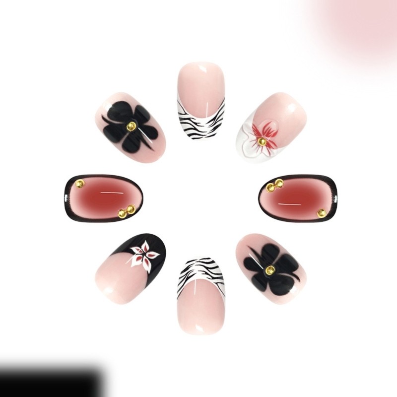 Pack of 24 Short Artificial Nail Oval Leopard Short Glossy Nail Art Manicure