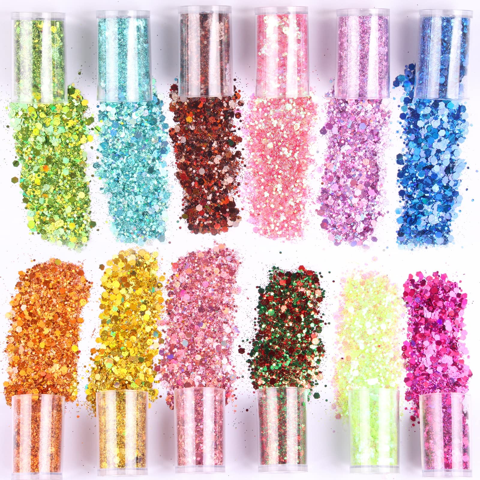 45 Colors Chunky Fine Mixed Glitter Set, Holographic for Crafts & Nail Art