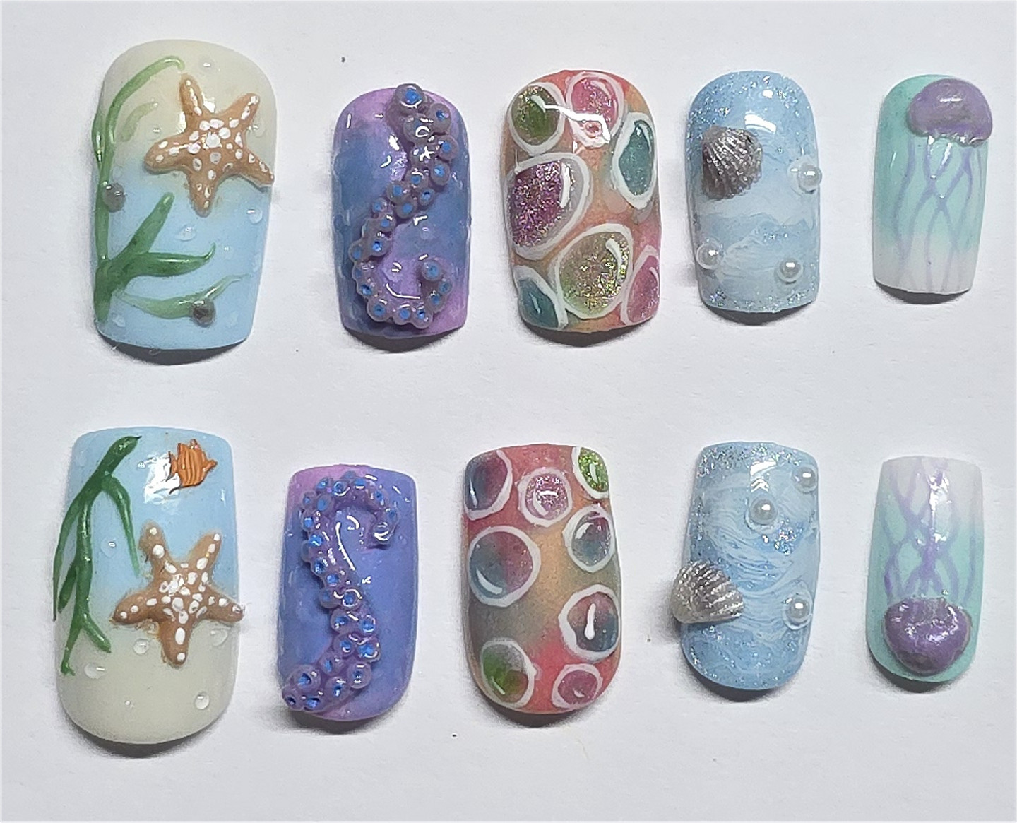 Handmade Press On Nails Leopard Print Flower Square Shape Medium Length + Kit