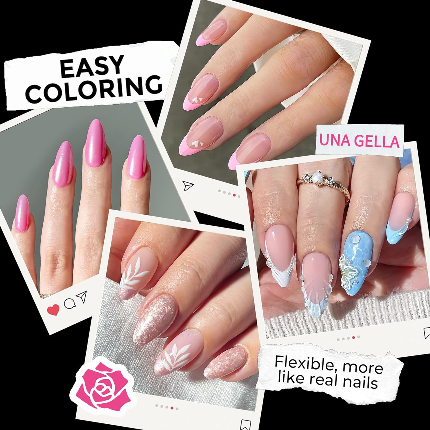 UNA GELLA Almond Fake Nails 216Pcs Medium Almond Press on Nails Pre-Shape Gel Na