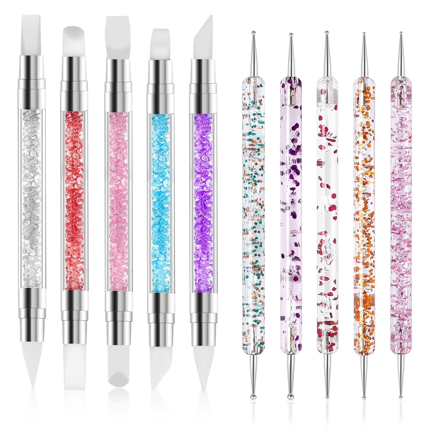 10PCS Nail Art Gel Carving Pen Rhinestone Handle Silicone Nail Art Pen Brushes f
