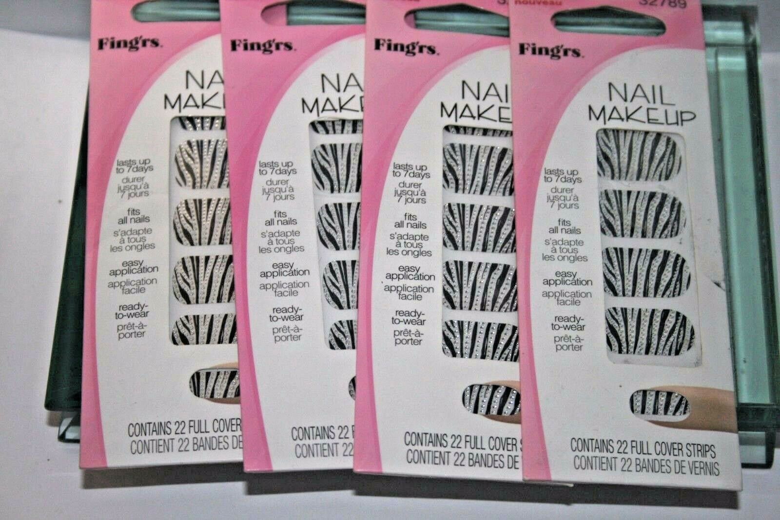 32789 Fing’rs Nail MakeUp, Zebra Stripes Design! (22 Strips ea pk) 4 packs lot