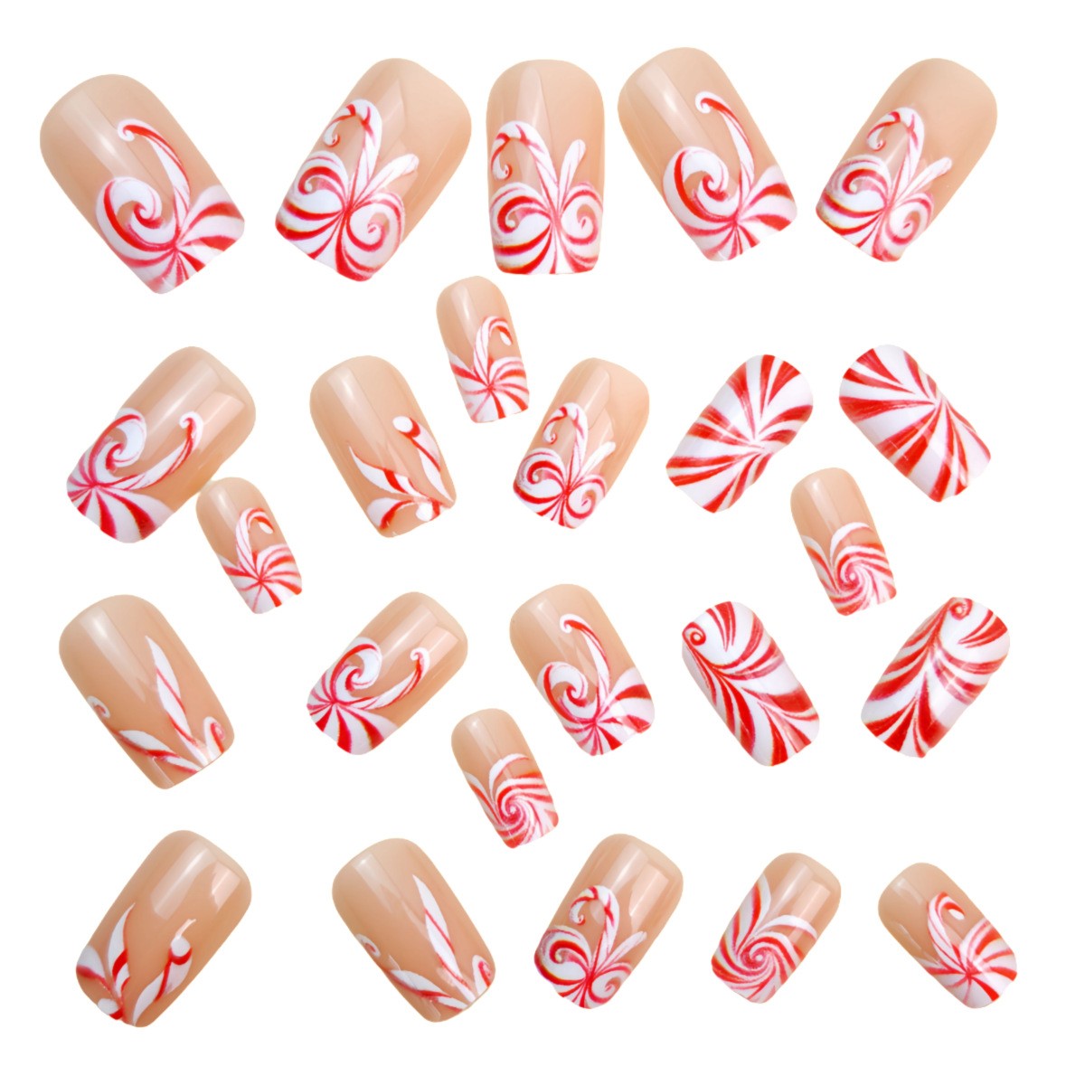 48pcs Christmas Peppermint Swirl Press On Nails Red White Festive Fake Nails