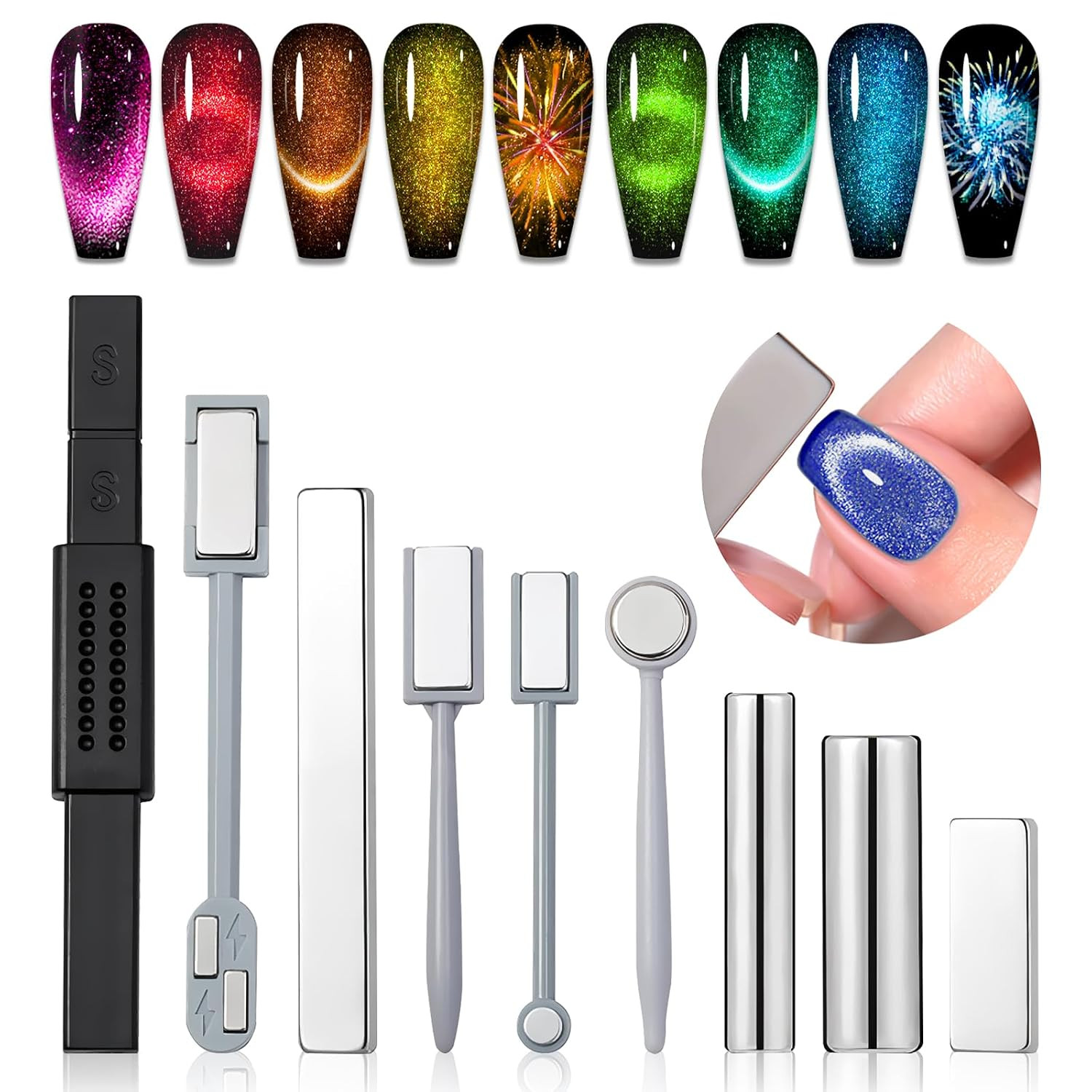 SAVILAND Cat Eye Magnet for Nails: 9PCS Cat Eye Gel Nail Polish Magnet Nail Art