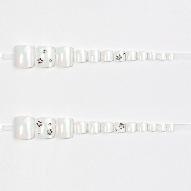 48p Short Square Press on Toe Nails,Silver Cat Eye Glitter Rhinestone Foot Nails