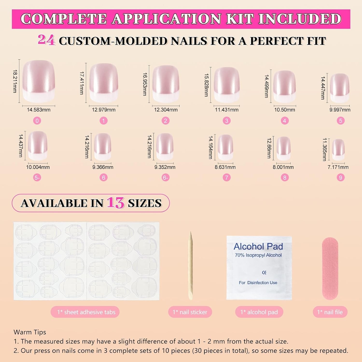 Short Glossy Press On Nails with White French Tips – Easy Application Set