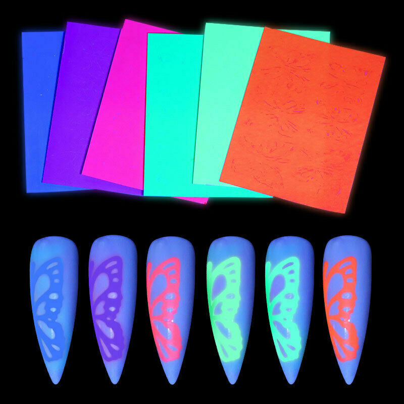 6 Colors Nail Art Stickers Fluorescence 3D Laser Butterfly DIY Nail Decoration