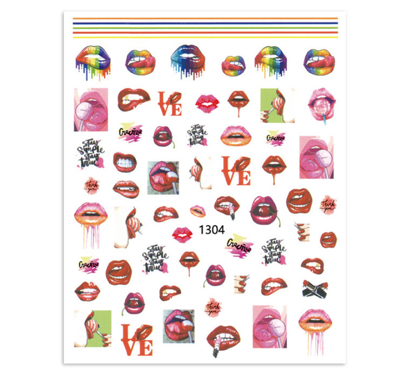 Nail Art Stickers Decals Transfers Sexy Lips Pop Art Lollipops Bad Girl 3D NH10