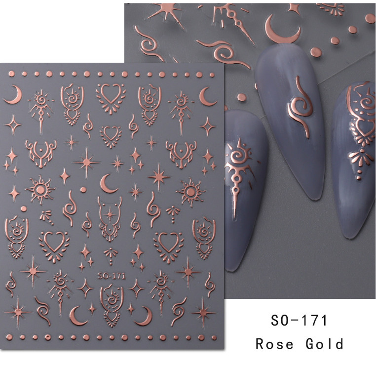 Retro Star Moon Metallic Gold Silver Laser Spiritual Baddies Nail Stickers NS39