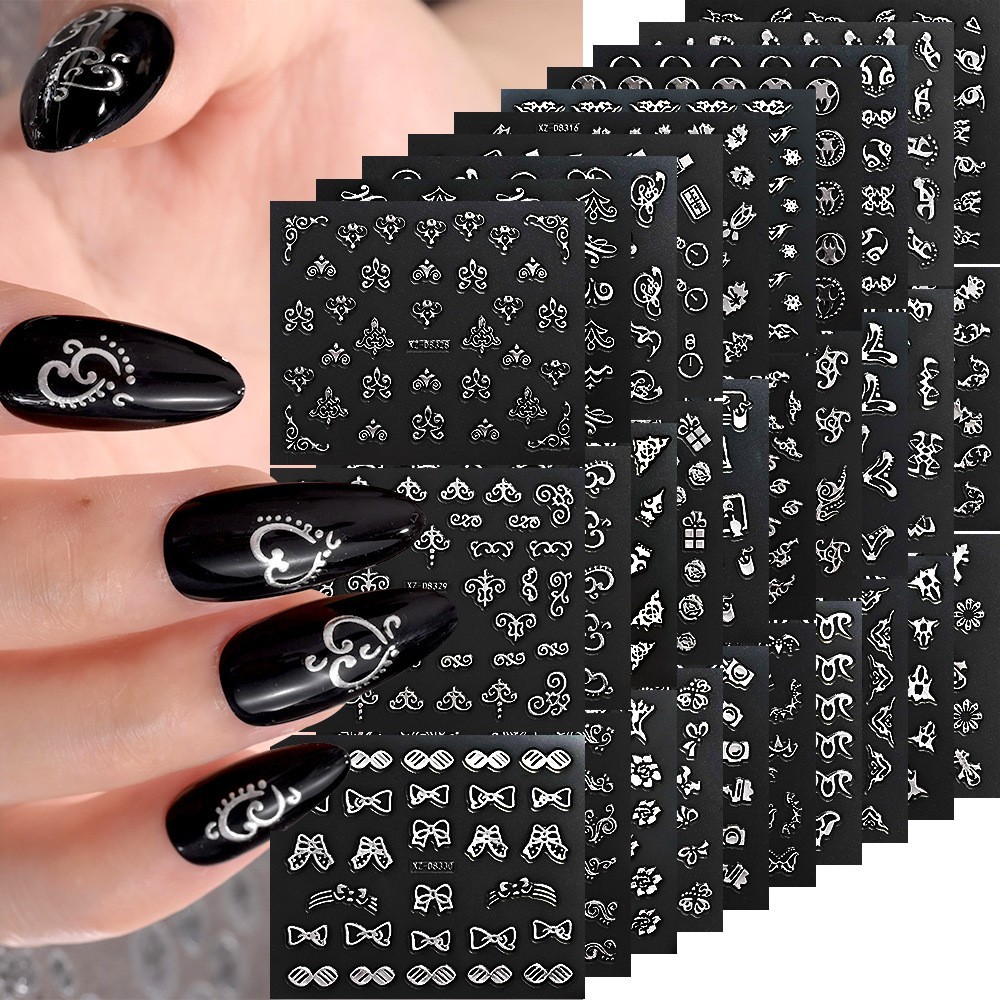 30Pcs Set Nail Art Stickers Decal Flower Lace Rose Heart Slider Manicure N383