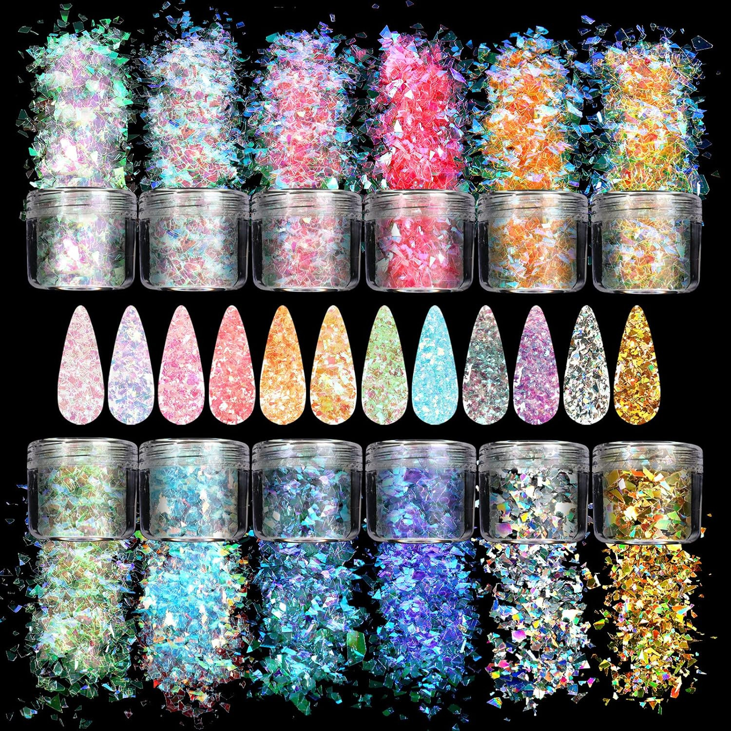 12 Colors Mermaid Nail Chunky Glitter Ultra-Thin Fluorescent Glass Paper Irregul