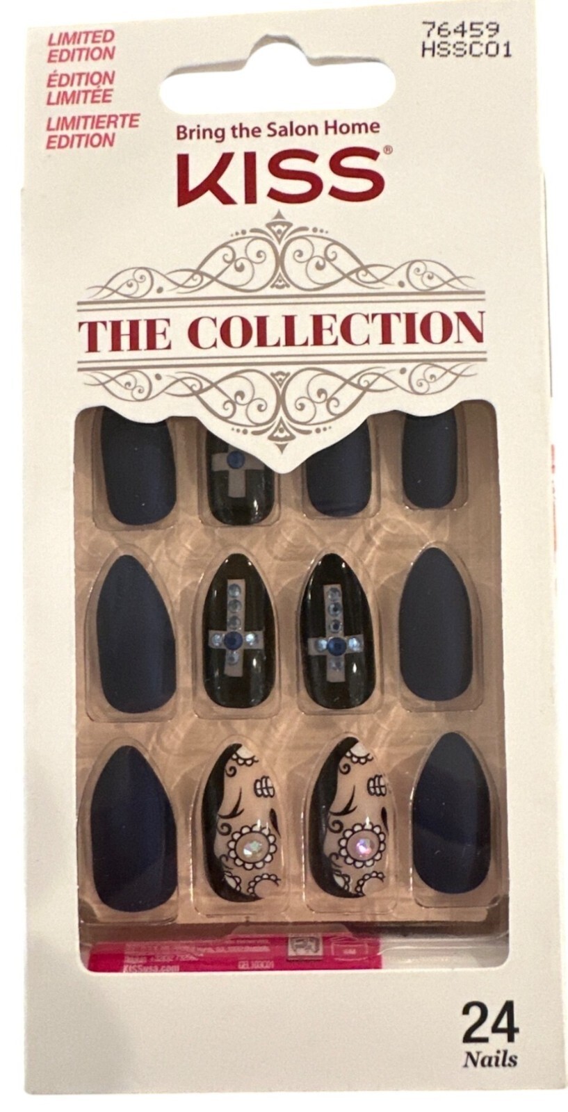 Kiss THE COLLECTION 24 Nails Medium Stiletto Matte + Glossy Crosses Black + Nude