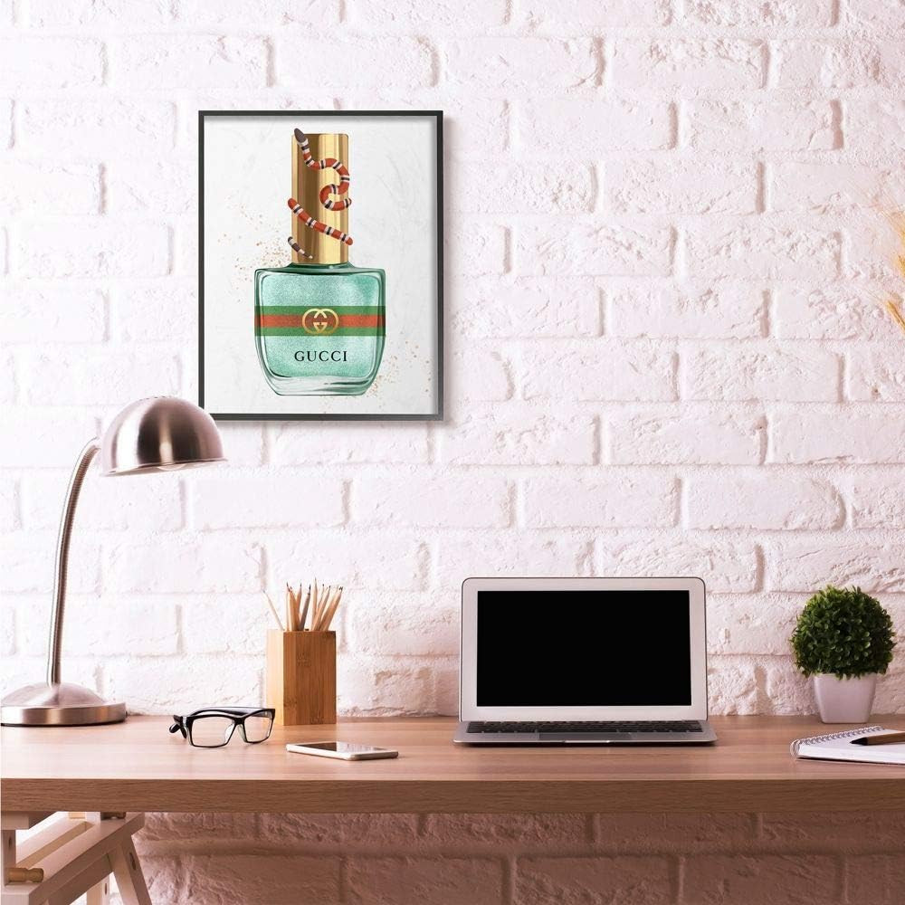 Makeup Nail Polish Cyan Gold Snake Fashion Design Framed Wall Art, Multi-Color