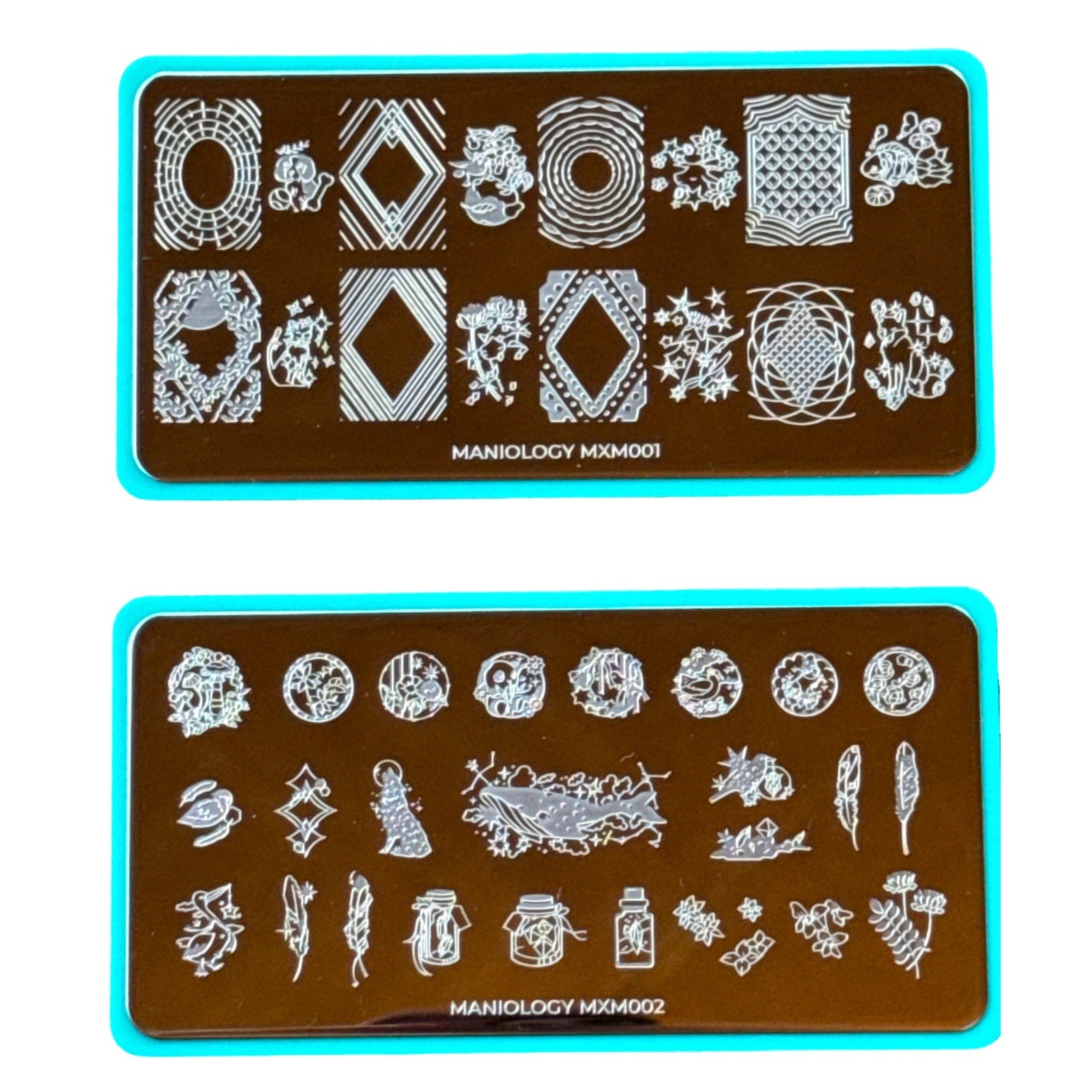 Maniology Mani X Me Nail Stamping Plates MXM001 MXM002 Geometric Nature Set of 2