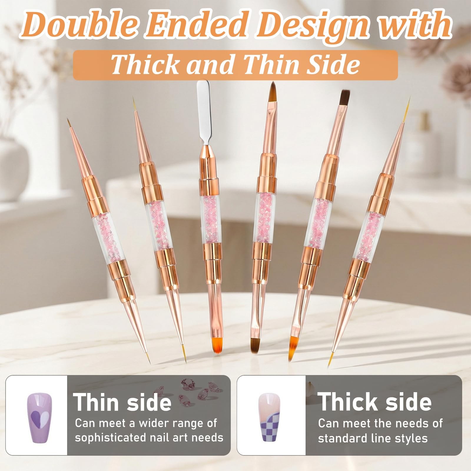 Dual-Ended Nail Art Liner Brushes(6PCS) – 5/7/10/15/19mm Precision Tips for G…