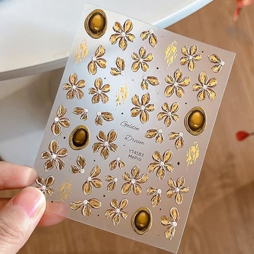 2 Sheets Fall Flower Nail Stickers for Nails Art 5D Brown Polka Dot fall flower