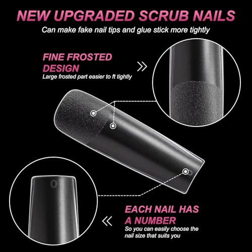 XXL Square Clear Fake Nails 240PCS, Long Tapered Square Nail Tips Half Matte