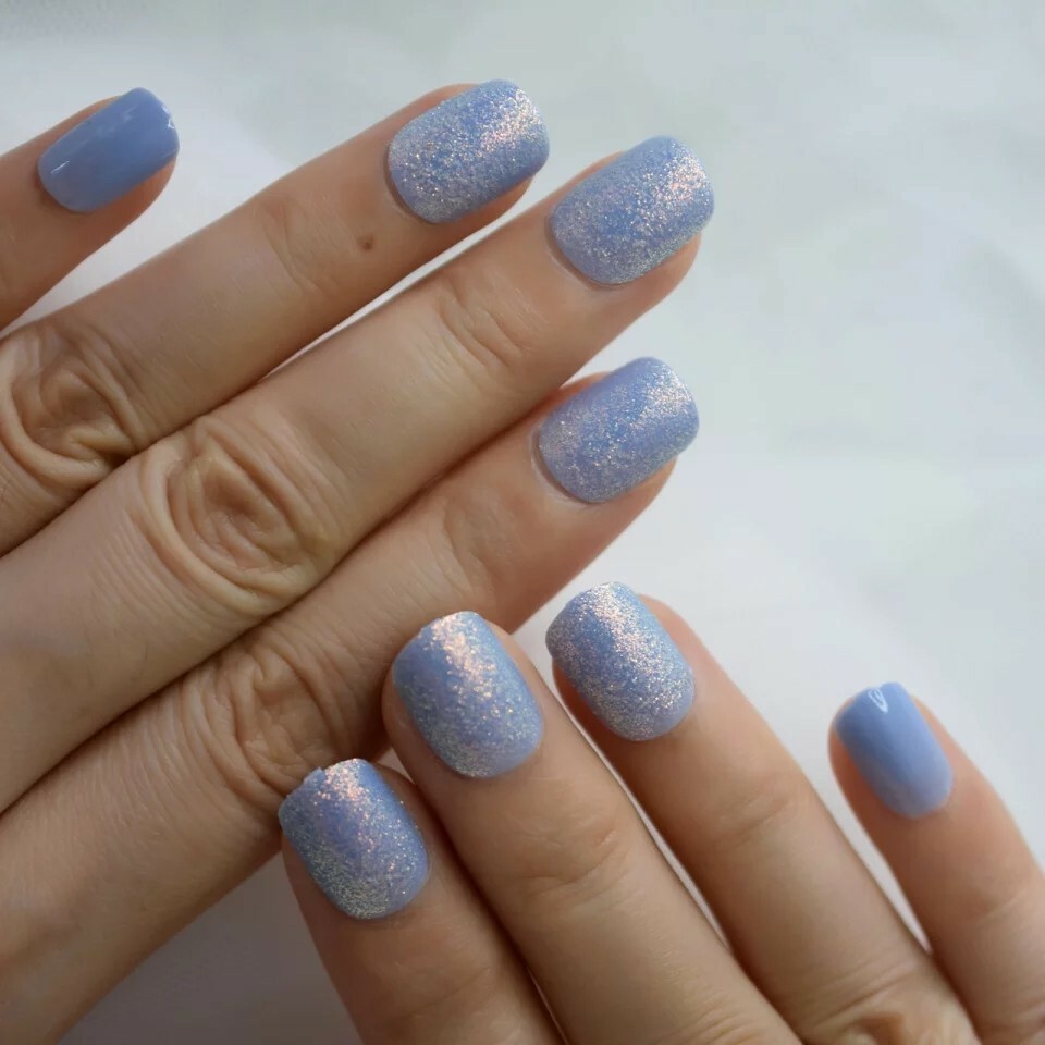 Icy Glitter Press on Nails Holographic with glue short purple blue