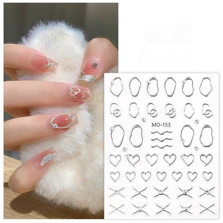 Nail Art Stickers 3D Gold Silver Circle & Diamonds UK Post
