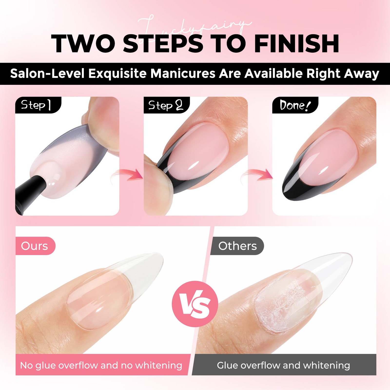 Luckyfairy 5pcs Super Strong Nail Glue for Press On Nails, Fast-Drying No Lamp N