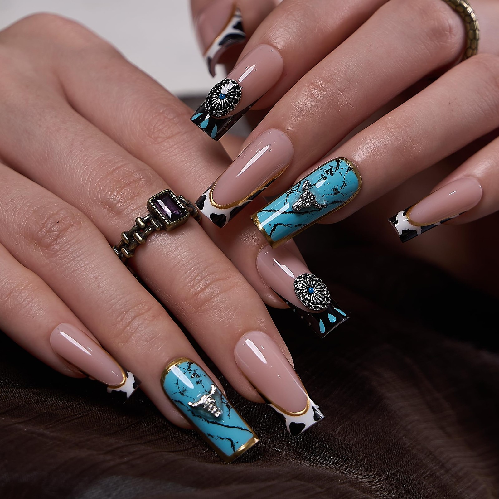 CurvLife Long Stiletto Press On Nails, Desert Rebel Black, Soft Gel | 32PCS, …