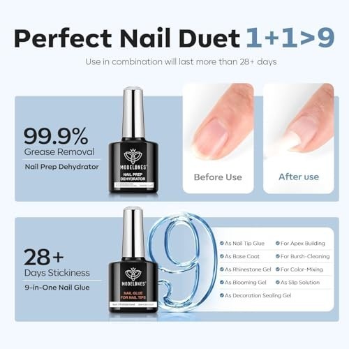 Nail Gel Kit with 15 Short Square Tips, 9-in-1 Glue & Portable LED Lamp – 510 Pc