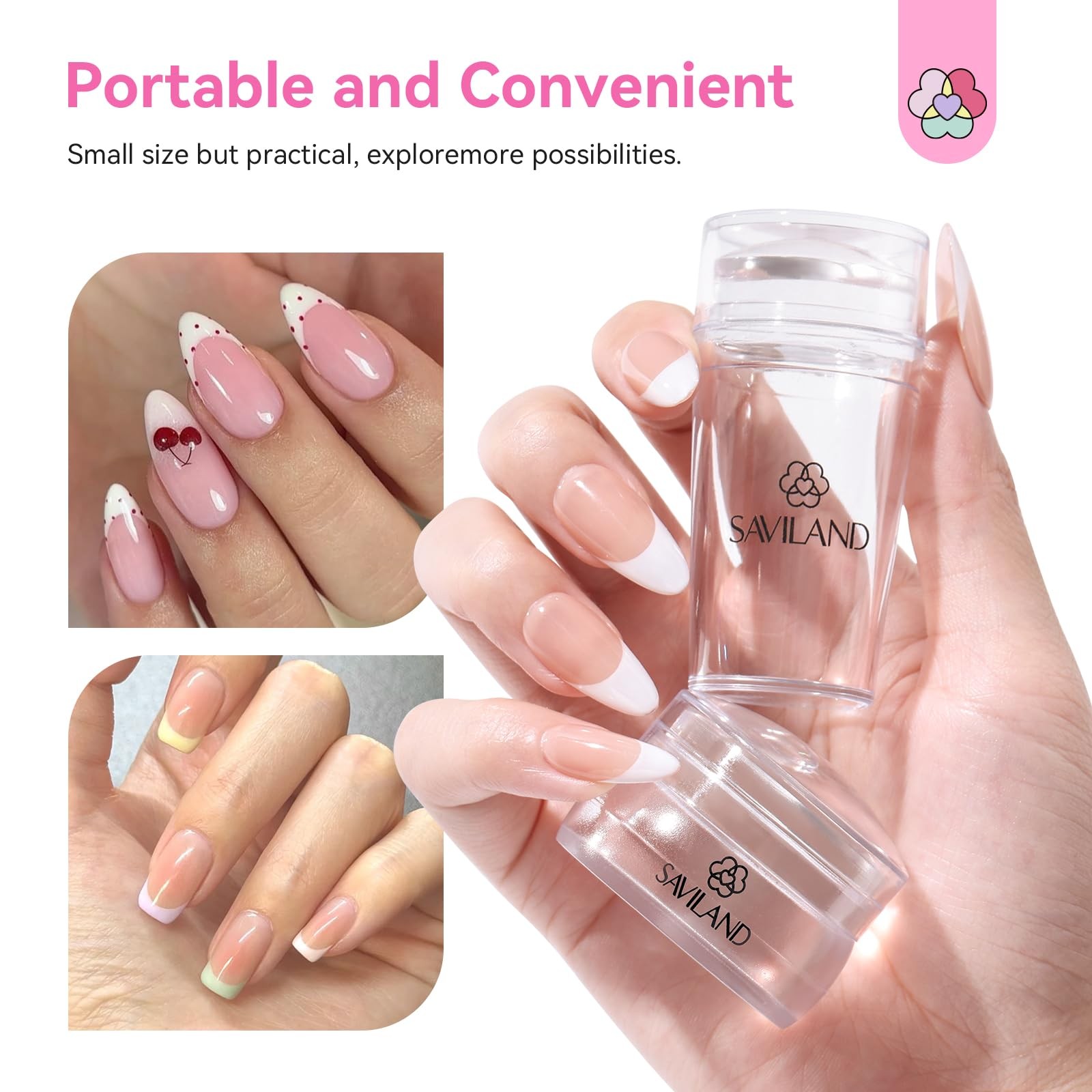 Saviland French Tip Nail Stamp: 4PCS Nail Art Stamper Kit Clear Silicone Nails S