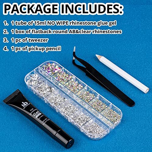 Nail Art Rhinestone Glue Gel&Flatback Gems Accessories Kit, C-01 Gems+ Glue Gel