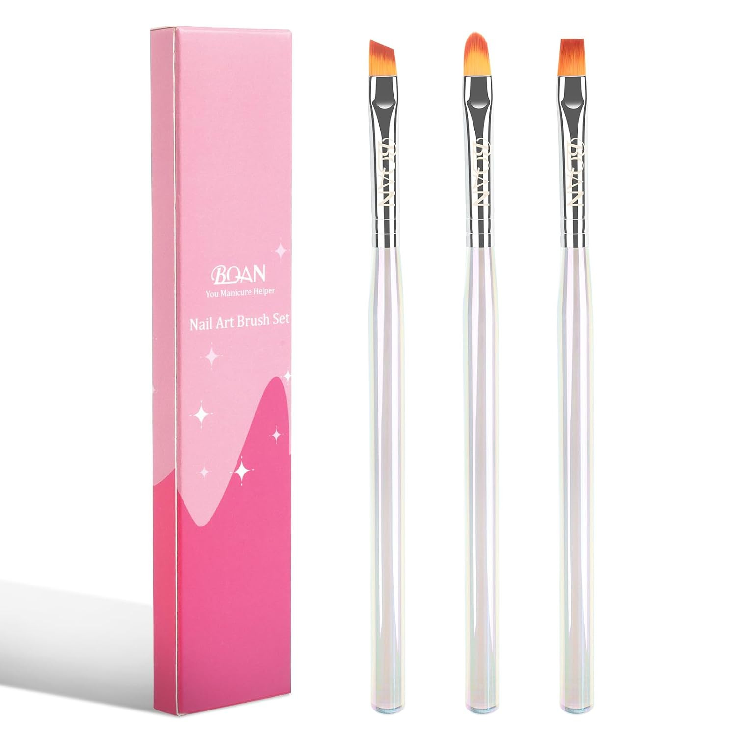 3 Pcs Nail Art Clean-Up Brushes Set – Flat, Oval, Fine Angled for DIY & Salon Us