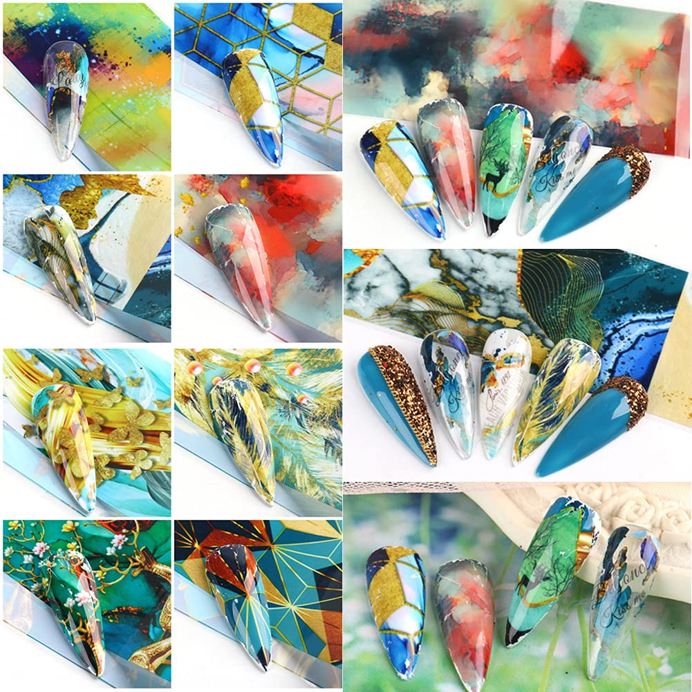 10 Sheets Marble Holographic Nail Foil Stickers DIY Nail Art Transfers Decals