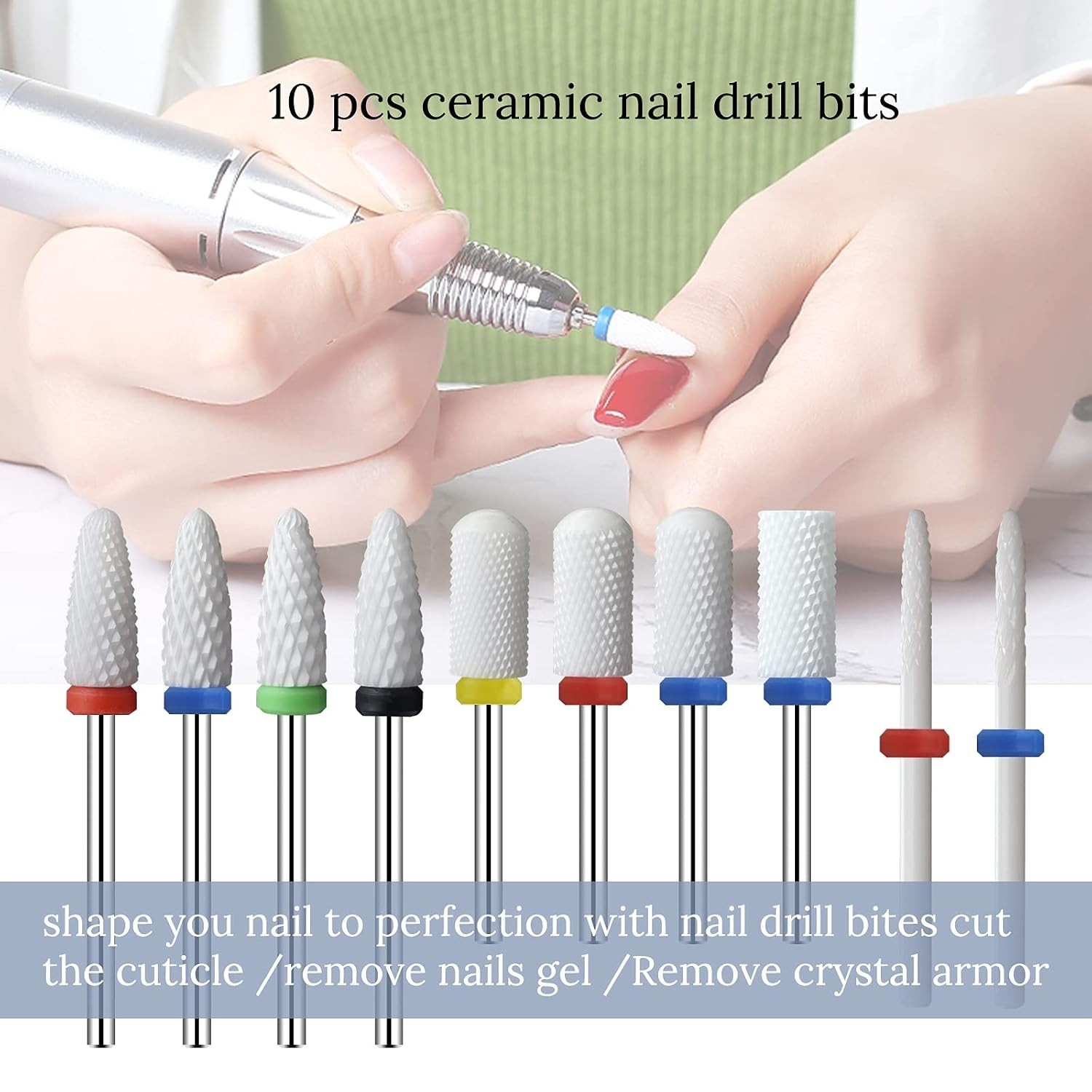 Ceramic Nail Drill Bits 10Pcs- 3/32 Drill Bits Set for Acrylic Gel Nails