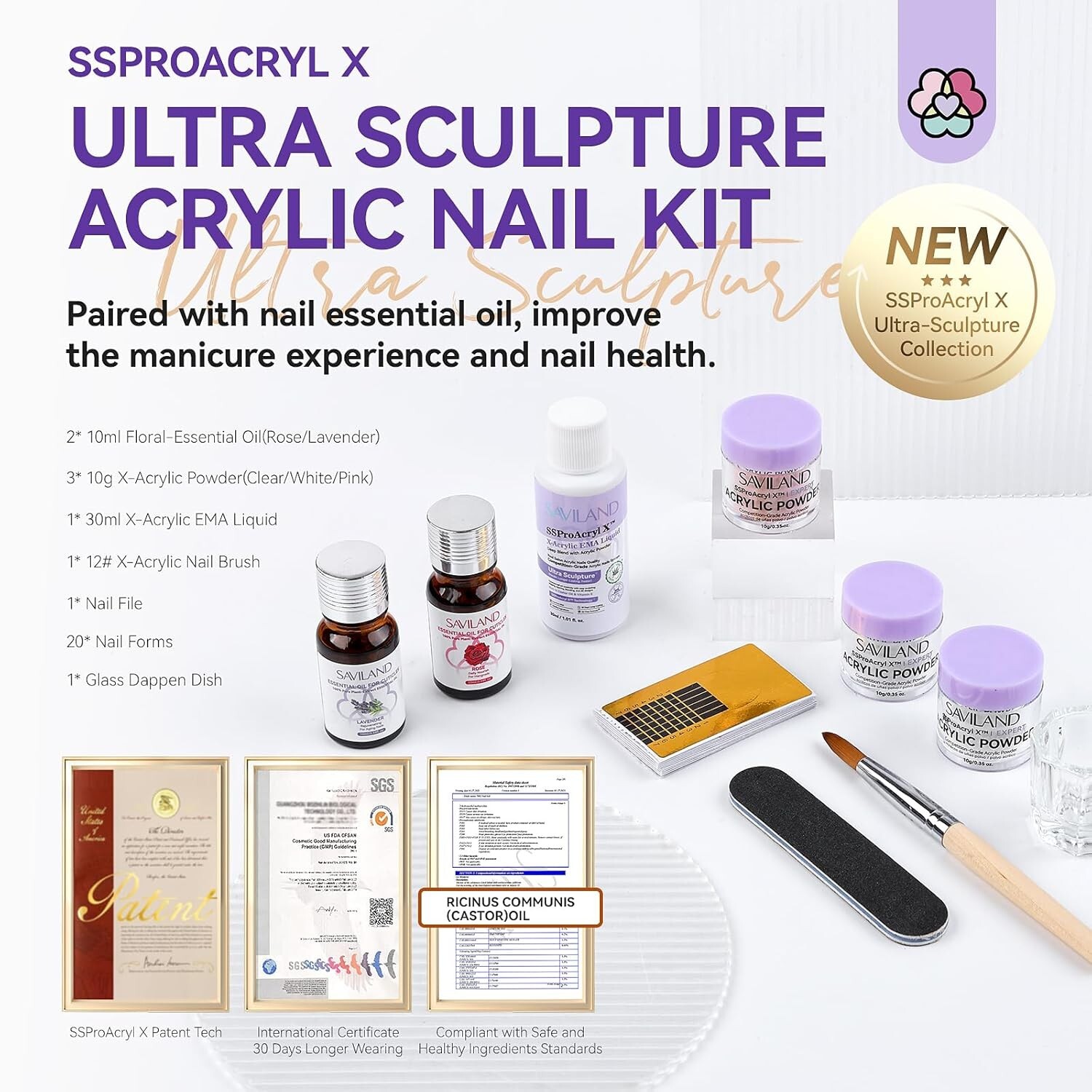 Acrylic Nail Kit: Clear Pink White Acrylic Powder and Professional Liquid Set fo