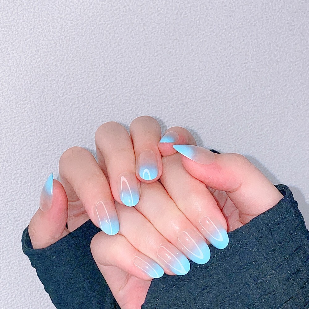 96Pcs (4boxes)Ice-Transparent Multicolor Nude Color Gradient Oval Press On Nail