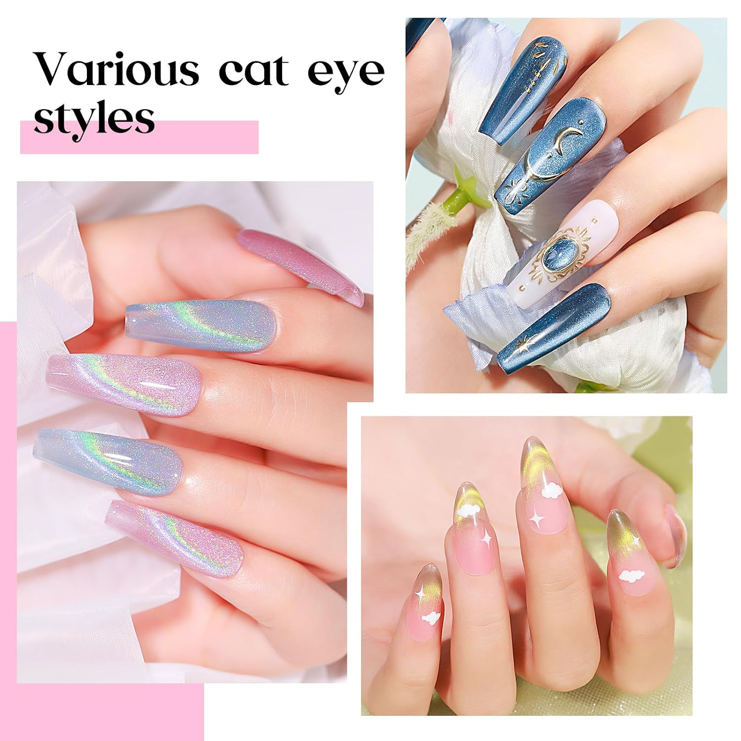 5 in 1 Nail Magnet Tool, Multifunctional Cat Eye Magnet, Pink Magnet Stick for M
